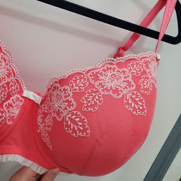 Adore Me Salmon White Embroidery Embroidered Full Figured Underwire Bra 46G - Picture 5 of 6